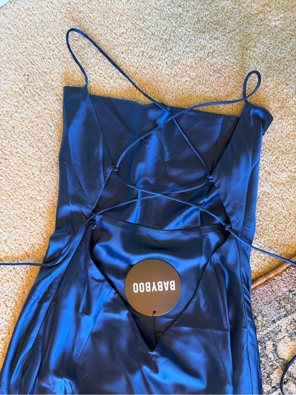 BABYBOO Backless Satin Slip Dress in Deep Blue
